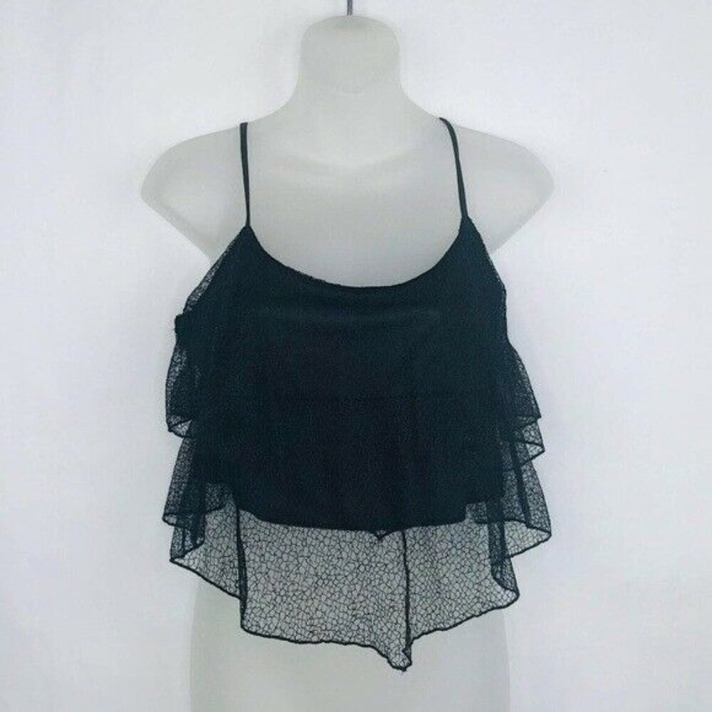 Charlotte Russe Women Size Small Layered Sheer Ruffled Crop Top Black
